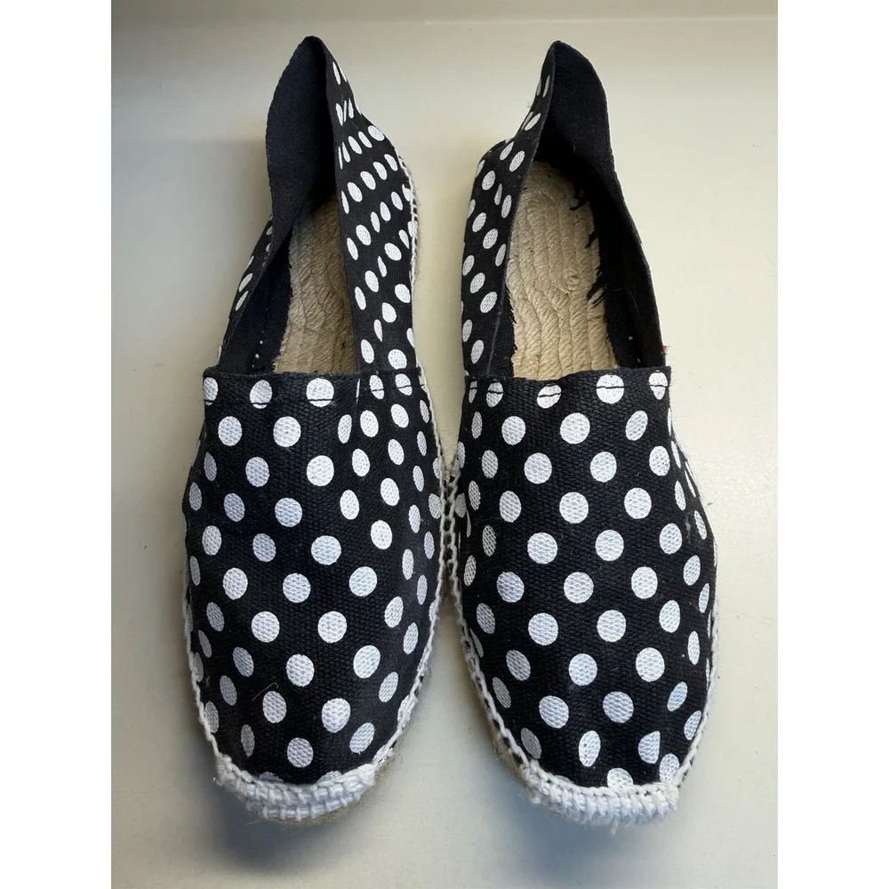 Espadrilles Etchandy Made in France Black White Polka Dot Slip On Flats EU 39